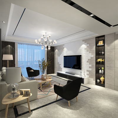 后現(xiàn)代簡約家裝修裝潢效果圖室內(nèi)設(shè)計(jì)師客廳臥室背景墻黑白灰家居