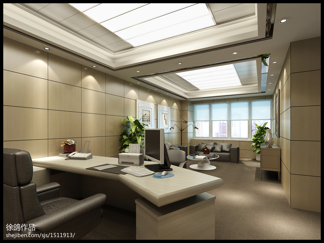 辦公室_現(xiàn)代簡約風工裝室內設計 辦公室 吊頂燈池 沙發(fā)會客區(qū) 照片墻 家居裝修設計3000例 &ndash; 設計本裝修效果圖